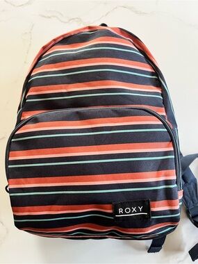Roxy Navy Backpack with Coral and Mint Stripe Pattern